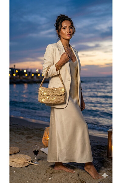 ARVNCOLLECTION KADIN PULLU KAĞIT İP BAGET ÇANTA