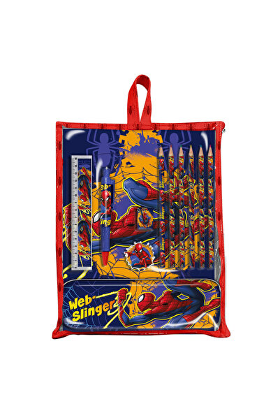 SPIDERMAN 12-piece stationery set with metal pencil case, 29x21x3 cm Red