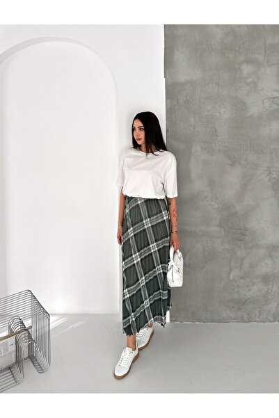 By Pommes Life Women's Pleated Printed Elastic Waist Satin Skirt