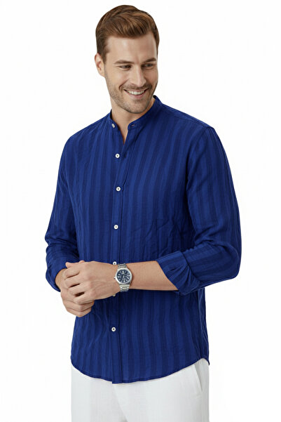 DeepSEA Μπλε ναυτικό ριγέ Με υφή Κομψός γιακάς Άνετη εφαρμογή Ζάρες Βισκόζη Λ...