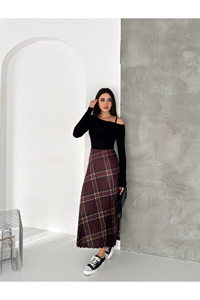 By Pommes Life Women's Pleated Printed Elastic Waist Satin Skirt