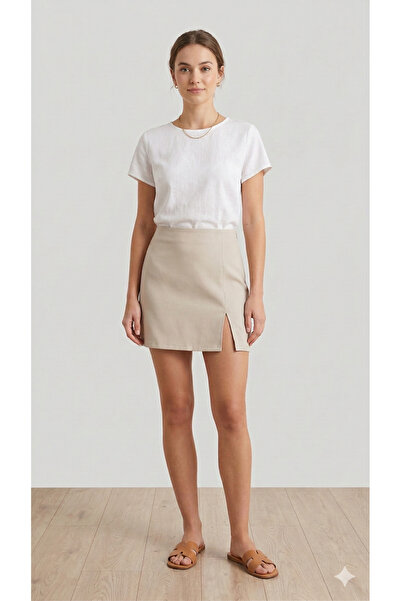 ekawholesale Cream Mini Skirt with Shorts