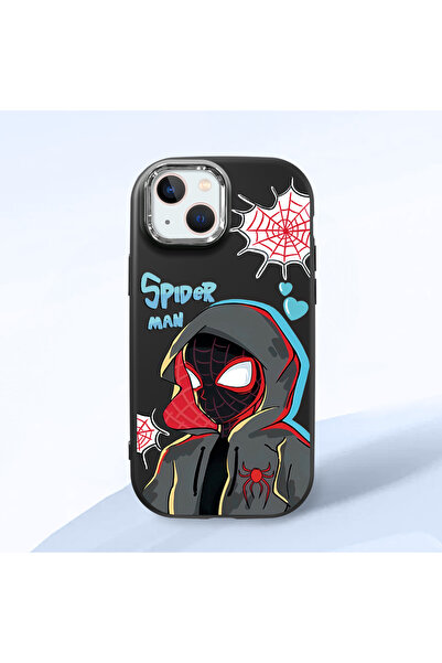 ucuc iPhone 13/14 Uyumlu Darbe Emici Kamera Korumalı Siyah Silikon Kılıf Spid...
