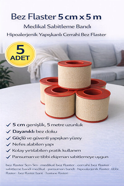 Genel Markalar Bez Flaster 5 cm x 5 m Medikal Sabitleme Bandı Hipoalerjenik Y...