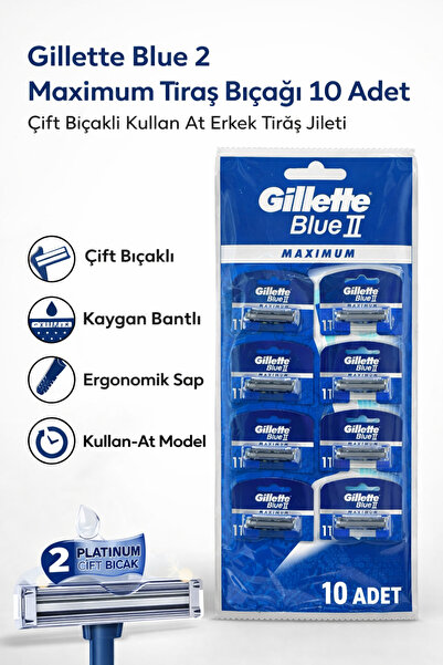 Genel Markalar Jilet Blue 2 Maximum Tıraş Bıçağı 10 Adet Çift Bıçaklı Kullan ...