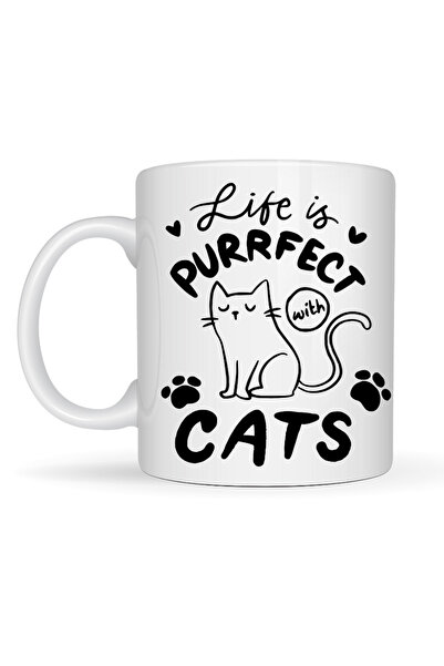 Generic Brand Life Is Purrfect with Cats – Porcelain Mug with Cat Pattern Mod...