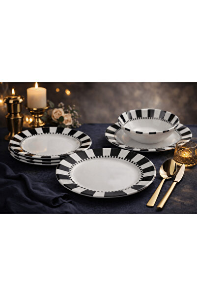 HERA Set of 24 Porcelain Plates Hera, White and Black Model