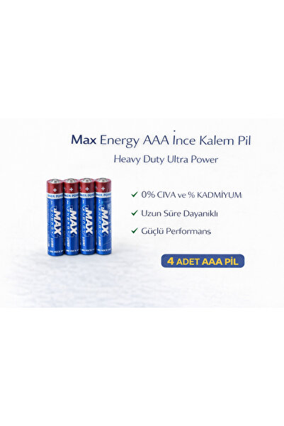 Max Energy AAA İnce Kalem Pil 1.5V R03 Heavy Duty Ultra Power 4 lü 1 Paket