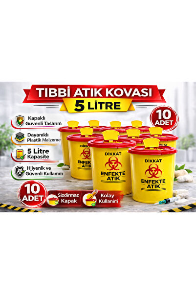 Twin Store Waste Bucket 5 Liters 10 Pieces Waste Bin with Lid Infectious Wast...