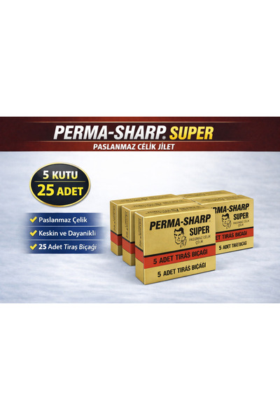 Bezos Perma-Sharp Super Paslanmaz Çelik Tıraş Bıçağı 5’li 5 Kutu