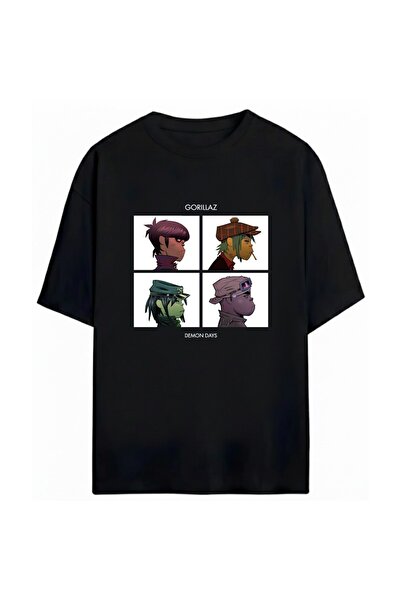 SVART WEAR تي شيرت Gorillaz مطبوع للجنسين مقاس كبير 100% قطن قطعة