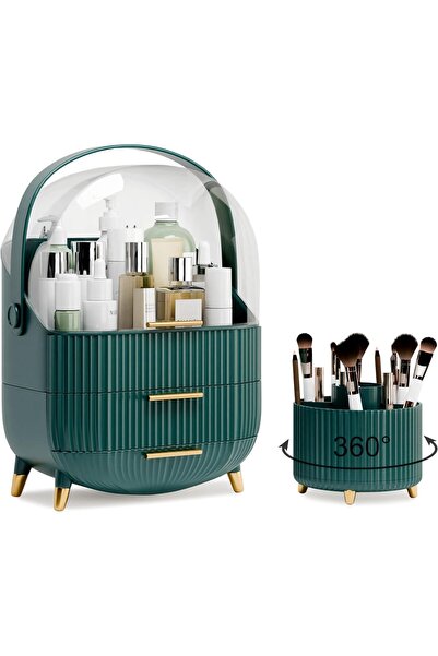 Arabest Makeup Storage Box with Brush Holder, Portable Handle, Multi-Compartm...