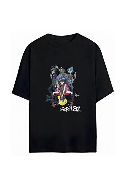 SVART WEAR تي شيرت Gorillaz مطبوع للجنسين مقاس كبير 100% قطن قطعة