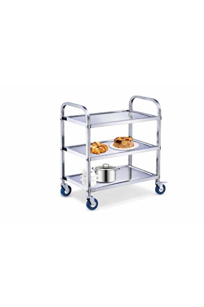 RAQİ Elegant Stainless Steel Food Serving Cart with 3 Layers and Wheels
