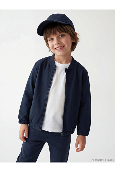 LC Waikiki Nevavm College Collar Boys' Zippered Sweatshirt with Difference in...