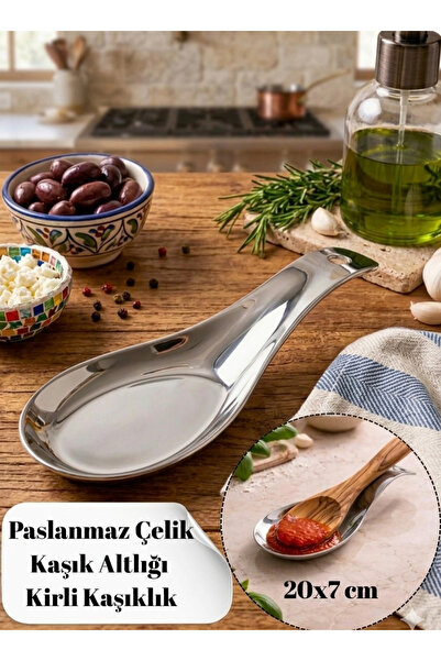 HZL HOME Paslanmaz Çelik Kirli Kaşıklık -Kirli Kaşık Altlığı 20x7 cm Tezgah Ü...