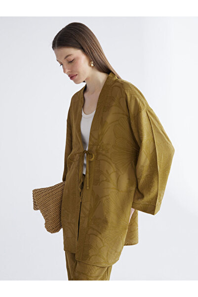 LC Waikiki Kimono kaki cu decolteu în V cu model supradimensionat pentru femei