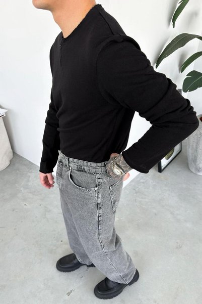 HAFKA Black Softline Buttoned Collar T-Shirt