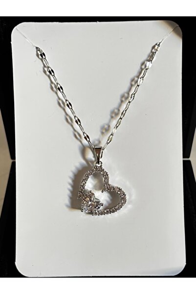 bijoux uniques kadın kalp içinde kalp zirkon taşlı 316L çelik kolye