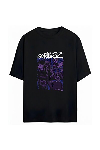 SVART WEAR تي شيرت Gorillaz مطبوع للجنسين مقاس كبير 100% قطن قطعة
