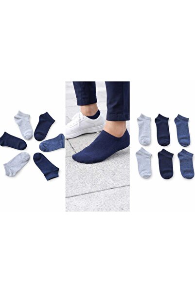 Tina atelier 6 Çift Erkek-Kadın Düz Sneaker Patik Çorap (GRİ-JEAN-LACİVERT)