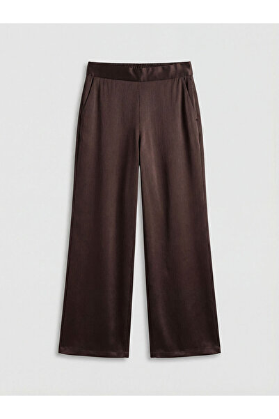 LC Waikiki Lcwaikiki Classic Brown Elastic Waist Textured Women's Trousers