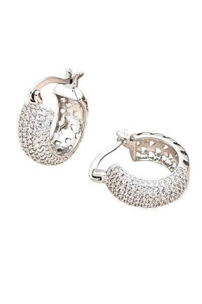 Siya Silver Zircon Stone Steel Hoop Earrings