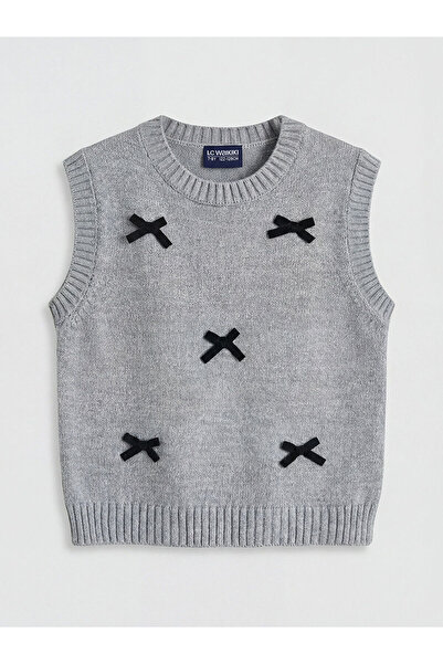 LC Waikiki سترة تريكو للفتيات من Peak New Season بياقة دائرية وربطة على شكل ف...