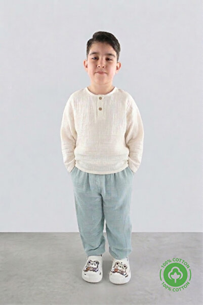 ÇİTİL Erkek Çocuk Uzun Kol Müslin Alt Üst 2'Li Takım 2-8 Yaş