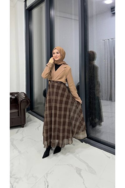 Modera Butik Ekose Şifon Etek