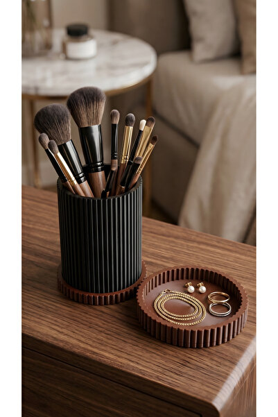 END Design مجموعة منظمات أنيقة على شكل عمود - حامل فرش المكياج ومنظم المجوهرات