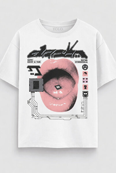 YOLO STREET Μπλουζάκι Cyberpunk με στάμπα στα χείλη, 100% βαμβάκι, Streetwear...