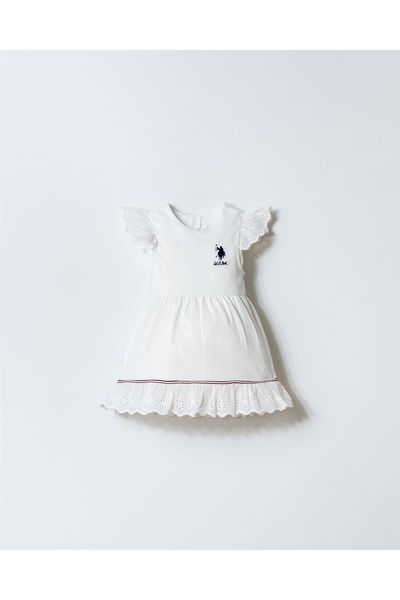 U.S. Polo Assn. Рокля за бебешки момичета с къс ръкав, бяла