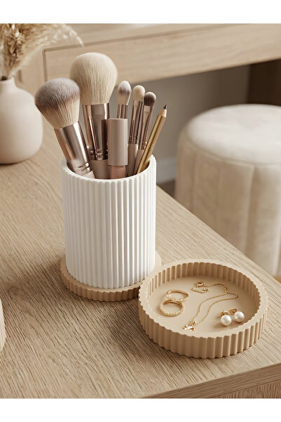END Design Elegant Column Shape Organizer Set – Makeup Brush Holder & Jewelry...