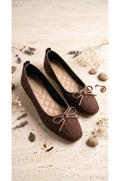 Aybar Şanel Kumaş Babet Fiyonklu Ortapedik Taban Günlük Ayakkabı Ofis Ayakkabısı