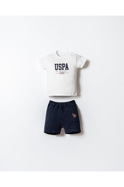 U.S. Polo Assn. Set de două piese pentru bebeluși băieți, cu logo, alb
