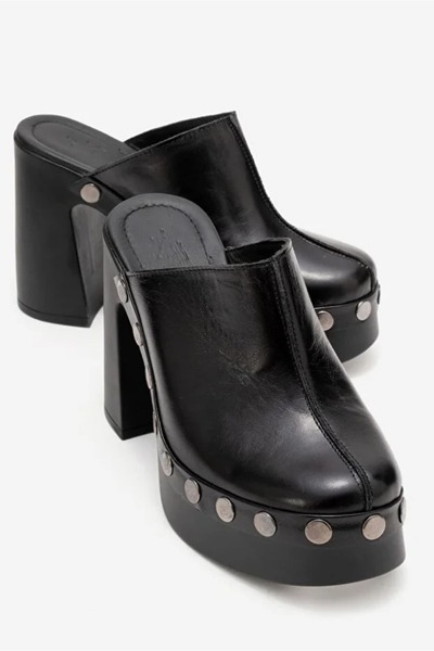 Lizy Shoes Women's Genuine Leather Platform Block Heel Studded Casual Heels S...