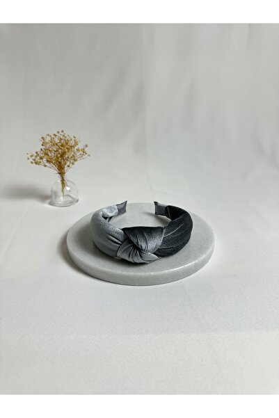 MegssStore Gray Velvet Knot Crown Headband