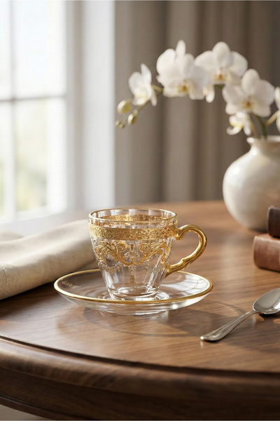 SQUALO Decorative Sheer glass coffee cups – 12-piece hospitality set