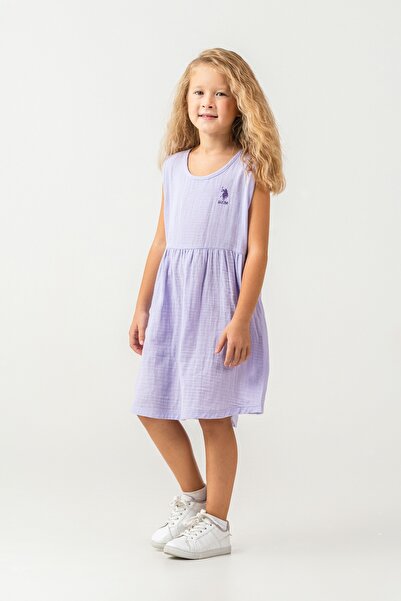 U.S. Polo Assn. Φόρεμα για κορίτσια, με λογότυπο και κοντά μανίκια, ΛΙΛΑ