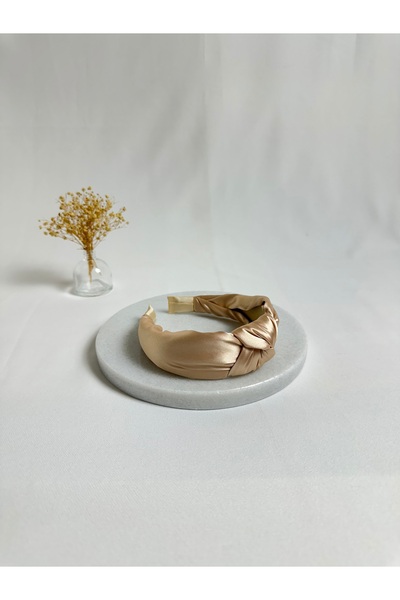 MegssStore Beige Satin Knotted Crown Headband