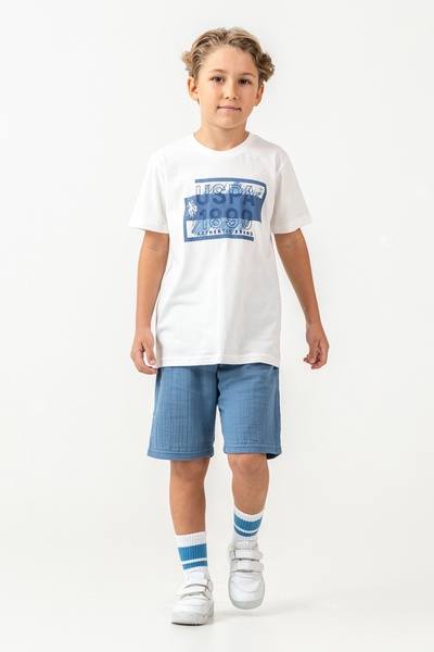 U.S. Polo Assn. Set de două piese, tricou și pantaloni scurți, pentru băieți, alb