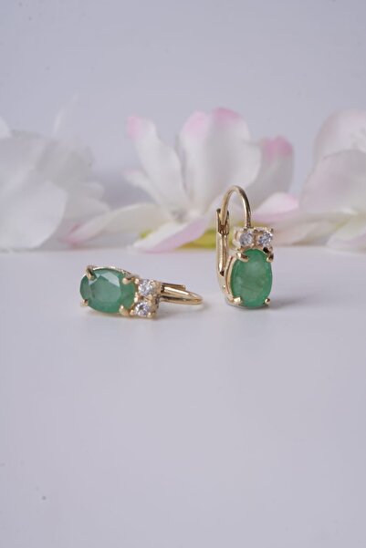 Aksesuaring 5*7mm Zümrüt & Zirkon Taşlı Gümüş Küpe