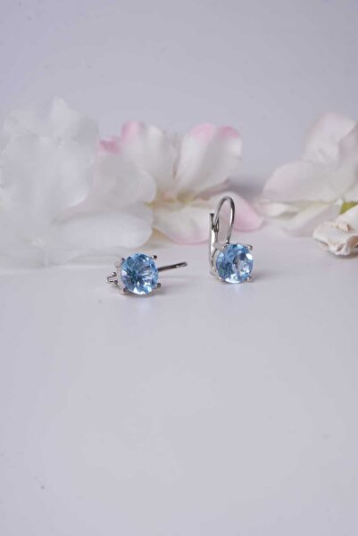 Aksesuaring 5*7mm Blue Topaz Gümüş Küpe