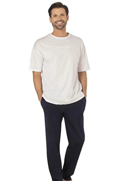 Pierre Cardin Men's Short Sleeve Crew Neck Oversized Combed Cotton Pajama Set