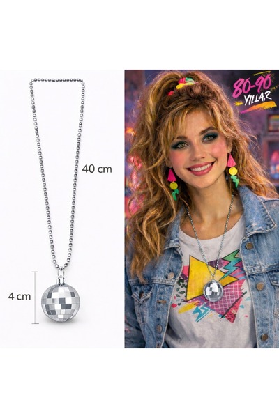 Samur Colier retro în formă de minge de discotecă, din plastic, de culoare ar...
