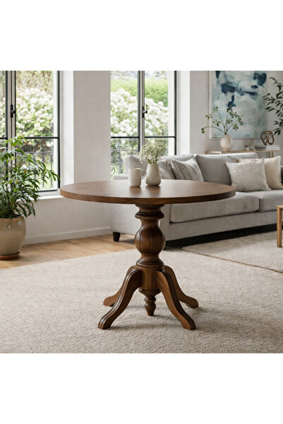 Alaylı Mobilya Koltuk Döşeme Yuvarlak Sabit Yemek Masası - Masif Ahşap - Baba...