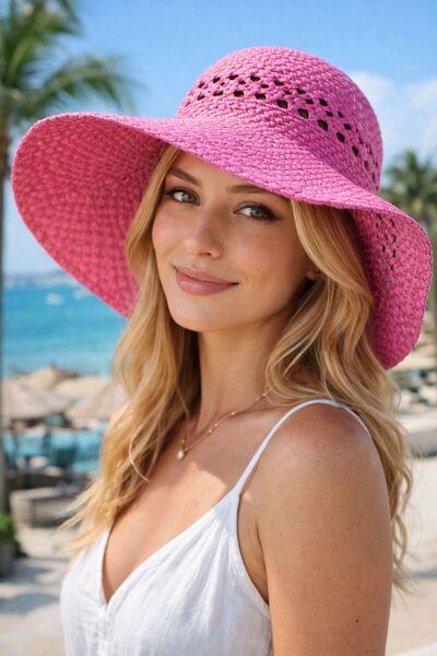 FELLMENS Fuchsia Sa pletenim detaljem Okrugli slamnati ženski šešir