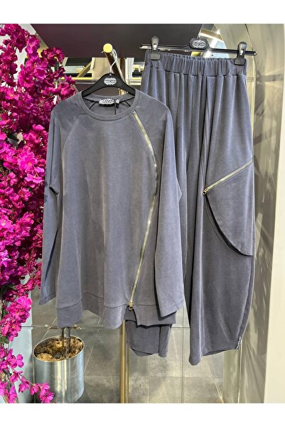 MASCARA - Gray Suit with Zipper Detail