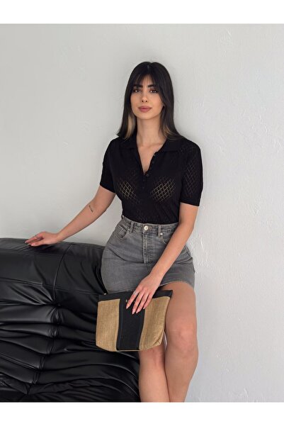 Noi Belis Πλεκτή μπλούζα με γιακά πόλο και μισό κούμπωμα SS26BZ0059